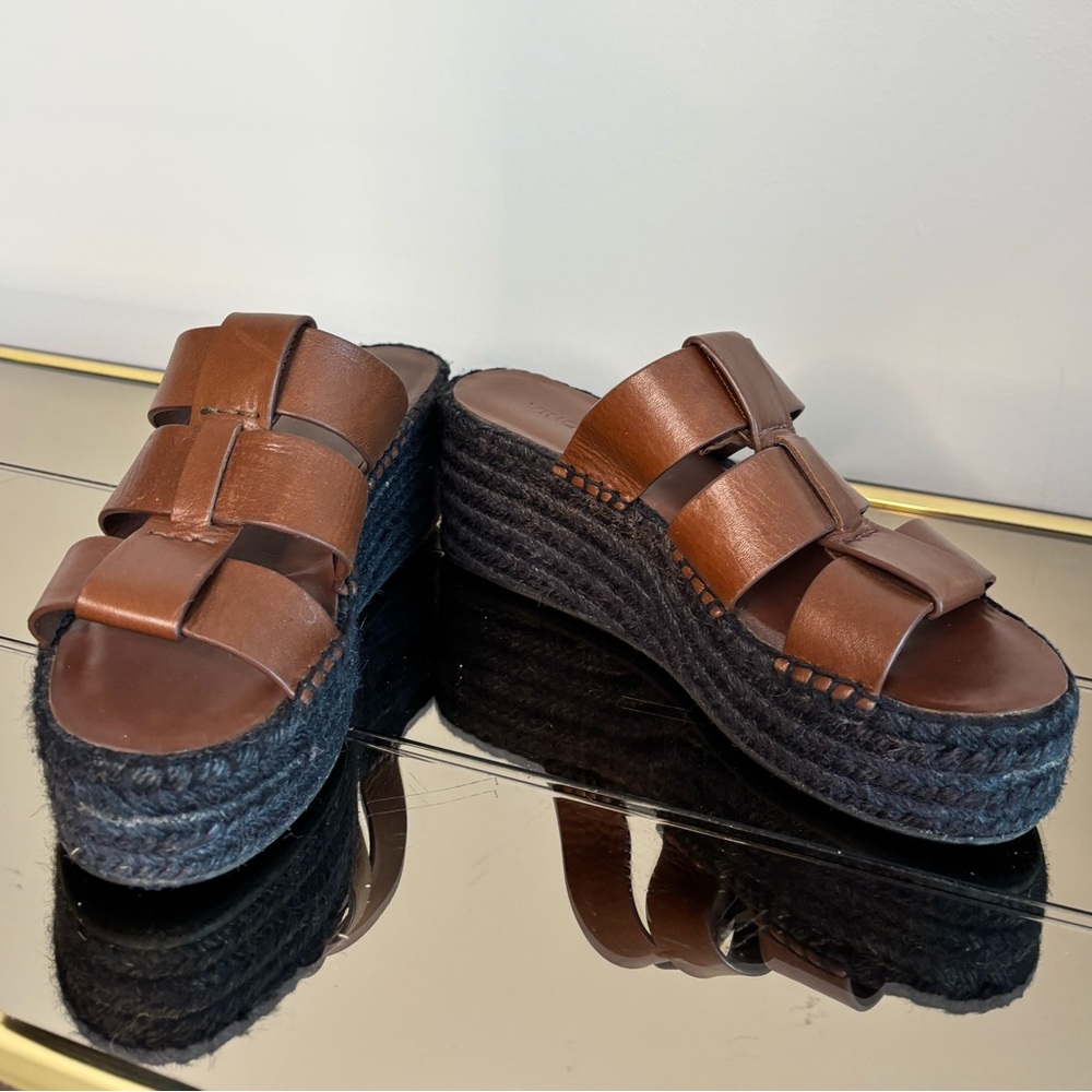 Vince Brown Leather Espadrille Sandals